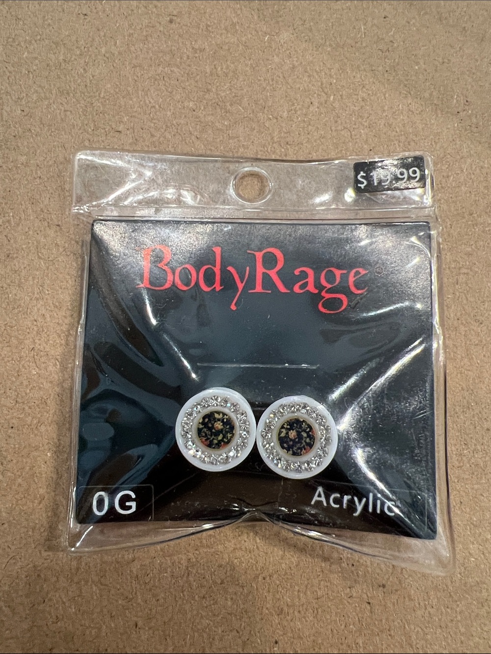 BodyRage White Floral Acrylic 0gauge Earrings with Crystal Halo